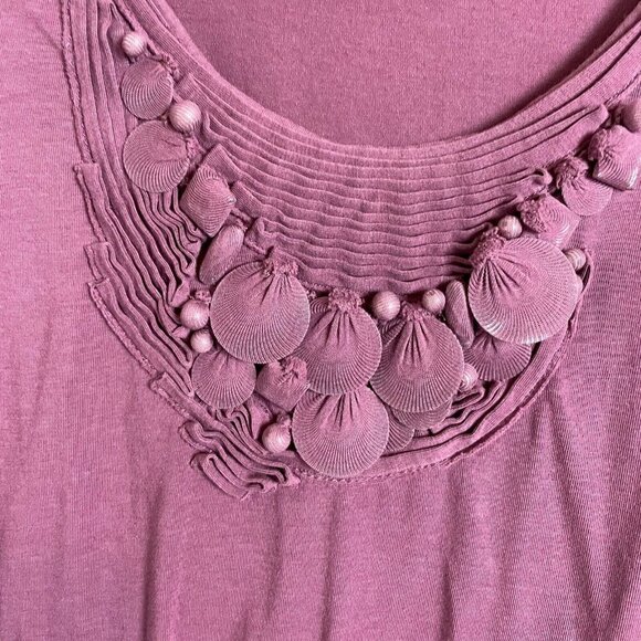 Garnet Hill Grape Purple Embellished Neck 3/4 Sleeve Tunic Top Size M - Picture 4 of 6